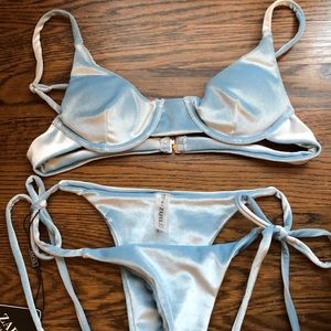 ZAFUL Light Blue Velvet Bikini Set: Size S